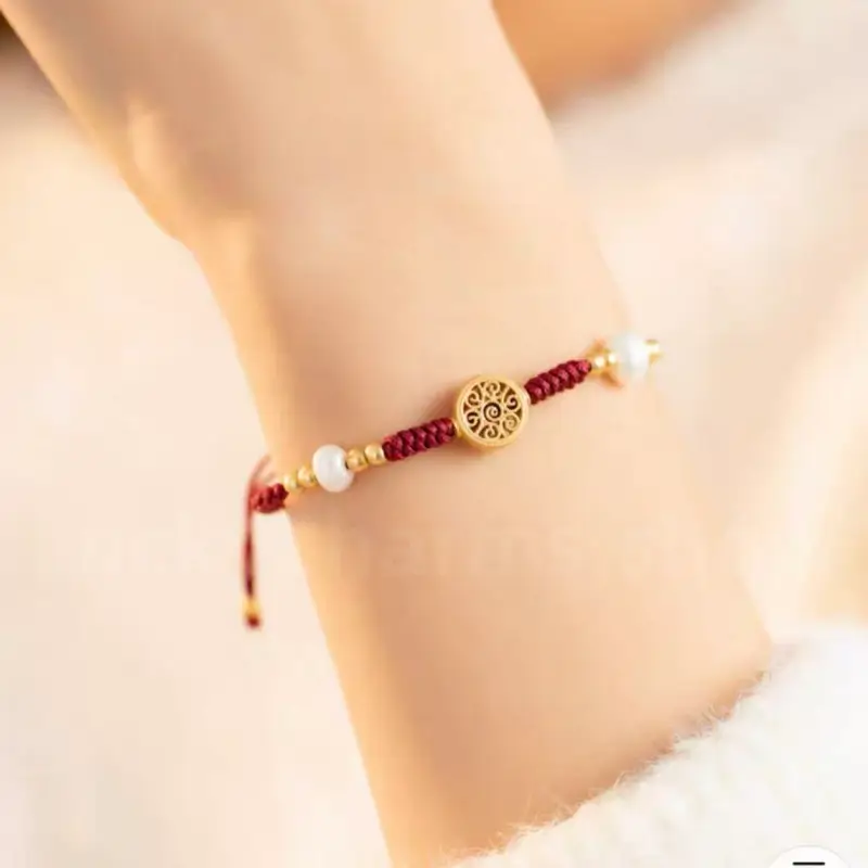 Gold Plated Money Tree & Ancient Chinese Coins Braided Rope Bracelet-LuckyCharms.Shop