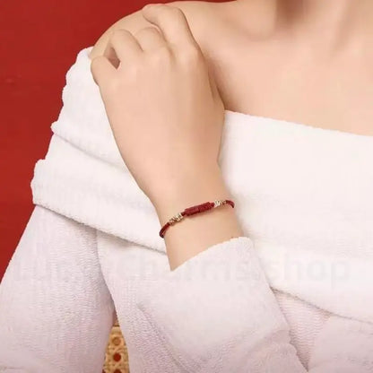 Natural Cinnabar Six-Syllable Mantra Oṃ Maṇi Padme Hūṃ Braided Rope Bracelet-LuckyCharms.Shop