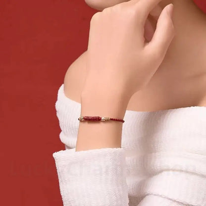 Natural Cinnabar Six-Syllable Mantra Oṃ Maṇi Padme Hūṃ Braided Rope Bracelet-LuckyCharms.Shop