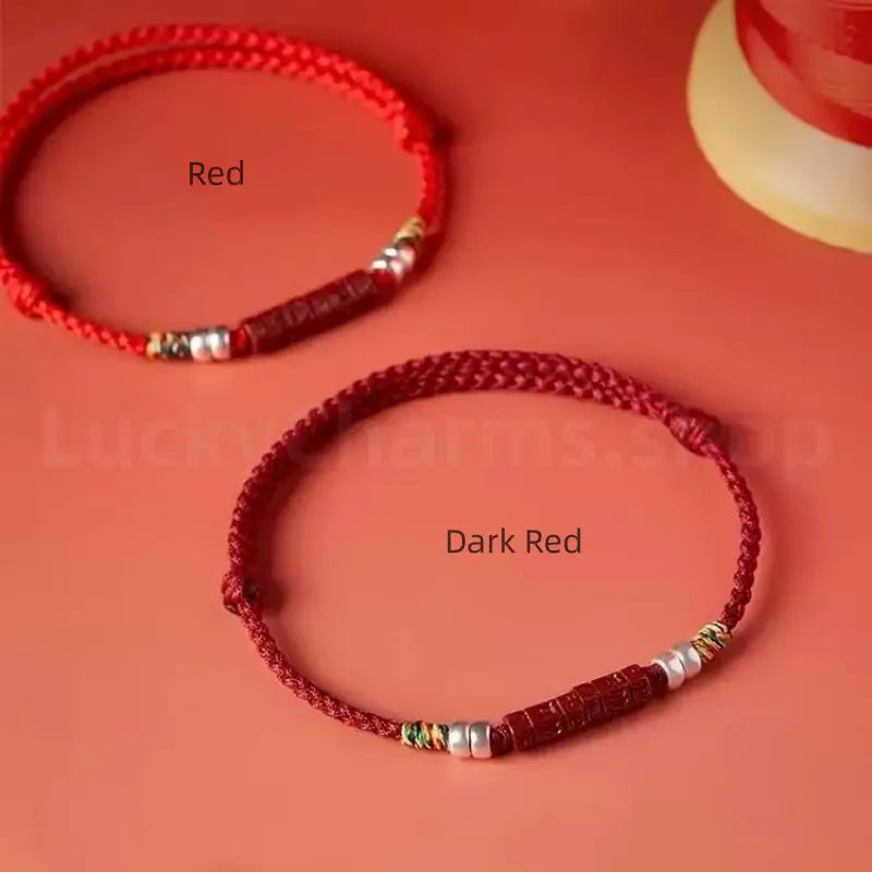 Natural Cinnabar Six-Syllable Mantra Oṃ Maṇi Padme Hūṃ Braided Rope Bracelet-LuckyCharms.Shop