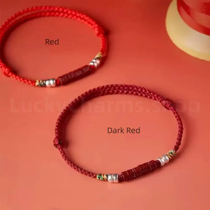 Natural Cinnabar Six-Syllable Mantra Oṃ Maṇi Padme Hūṃ Braided Rope Bracelet-LuckyCharms.Shop