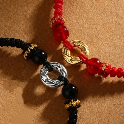 999シルバーメッキゴールドピースバックルカップルブレスレット | 瑪瑙の幸運ビーズ、バレンタインデーの記念日ギフト