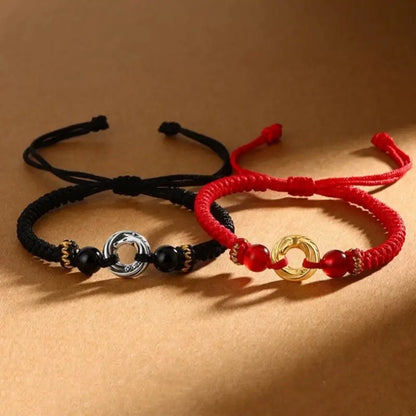 999シルバーメッキゴールドピースバックルカップルブレスレット | 瑪瑙の幸運ビーズ、バレンタインデーの記念日ギフト