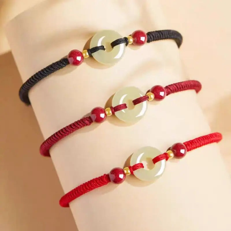 普陀山 祝福された和田翡翠 平和バックル 辰砂ブレスレット | 14K シルバーメッキビーズ