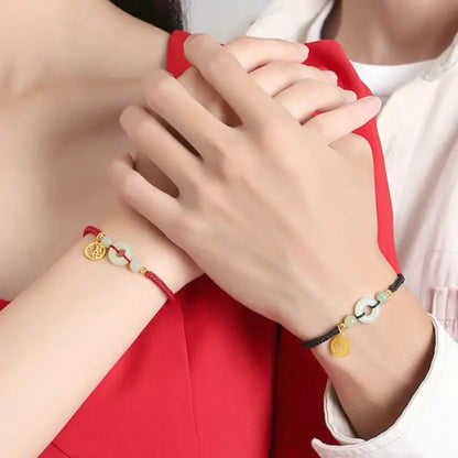 天然和田翡翠ピースバックルカップルブレスレット｜金メッキ祝福ペンダント、和田翡翠ビーズ