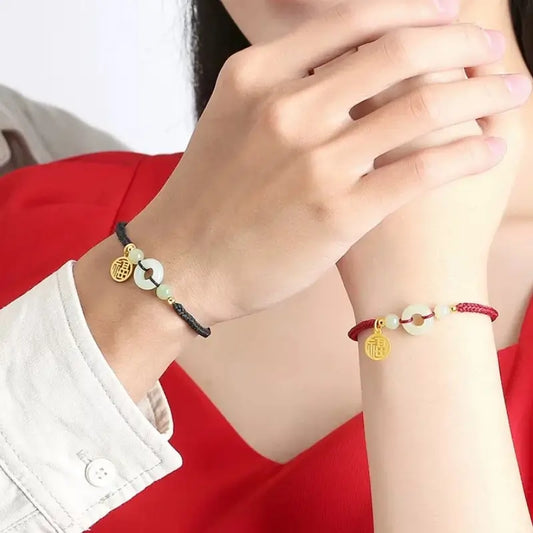 天然和田翡翠ピースバックルカップルブレスレット｜金メッキ祝福ペンダント、和田翡翠ビーズ