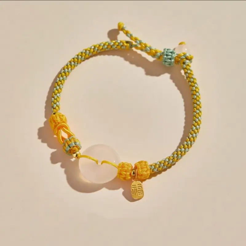 天然瑪瑙ピースバックルブレスレット | 925シルバーメッキゴールドブレッシングペンダント、8本のマルチカラー編み込みコード