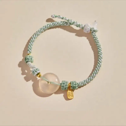 天然瑪瑙ピースバックルブレスレット | 925シルバーメッキゴールドブレッシングペンダント、8本のマルチカラー編み込みコード