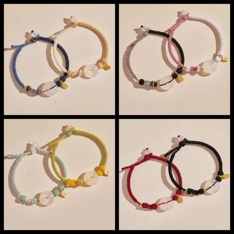 天然瑪瑙ピースバックルブレスレット | 925シルバーメッキゴールドブレッシングペンダント、8本のマルチカラー編み込みコード