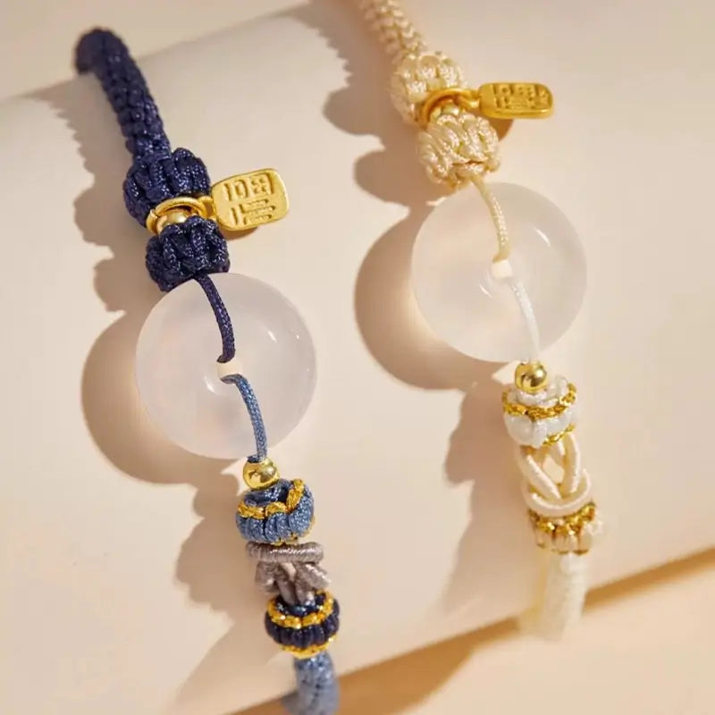 天然瑪瑙ピースバックルブレスレット | 925シルバーメッキゴールドブレッシングペンダント、8本のマルチカラー編み込みコード