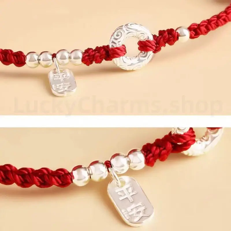 925 Silver Peace Buckle Braided Rope Bracelet for Peace Health Wealth-LuckyCharms.Shop
