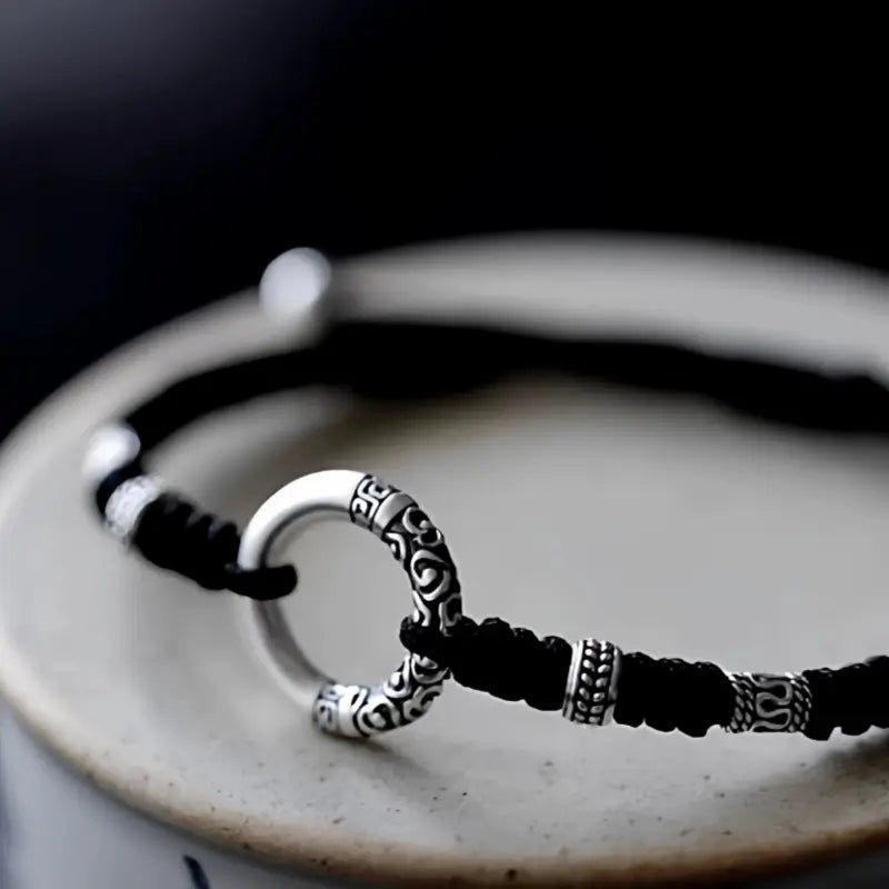 925シルバー ドラゴンフェニックス ピースバックル カップルブレスレット | カルセドニー/ブラックアゲートビーズ、ロマンチックな幸運のブレスレット