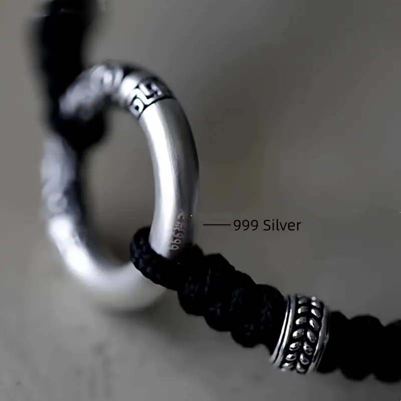 925シルバー ドラゴンフェニックス ピースバックル カップルブレスレット | カルセドニー/ブラックアゲートビーズ、ロマンチックな幸運のブレスレット