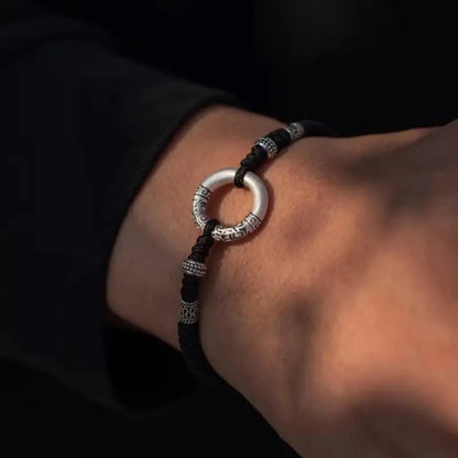 925シルバー ドラゴンフェニックス ピースバックル カップルブレスレット | カルセドニー/ブラックアゲートビーズ、ロマンチックな幸運のブレスレット