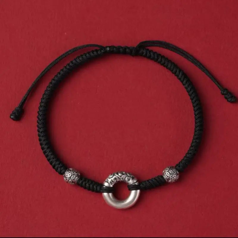 999 純銀製 ピースバックル＆シルバーコインフォーチュンビーズブレスレット | 干支カップルギフト