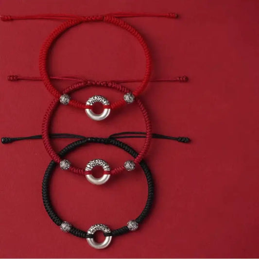 999 純銀製 ピースバックル＆シルバーコインフォーチュンビーズブレスレット | 干支カップルギフト