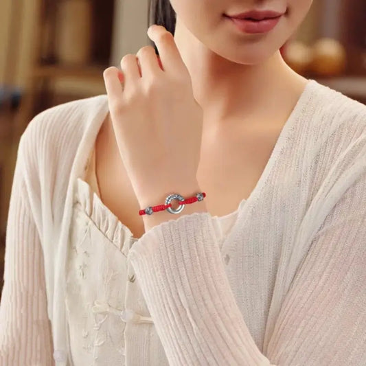 999 純銀製 ピースバックル＆シルバーコインフォーチュンビーズブレスレット | 干支カップルギフト