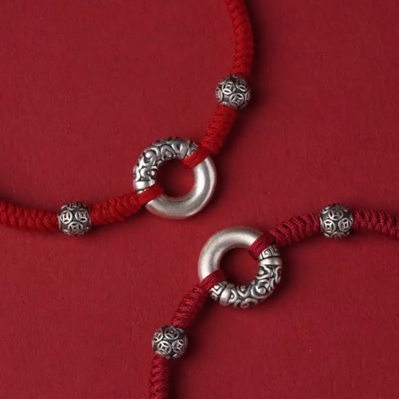 999 純銀製 ピースバックル＆シルバーコインフォーチュンビーズブレスレット | 干支カップルギフト