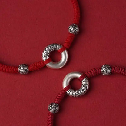 999 純銀製 ピースバックル＆シルバーコインフォーチュンビーズブレスレット | 干支カップルギフト