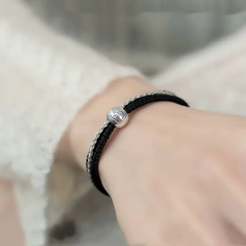 Tibetan Zhakilam Sterling Silver Lucky Bead Braided Bracelet | 925 Silver Adjustable Handmade Bracelet-LuckyCharms.Shop