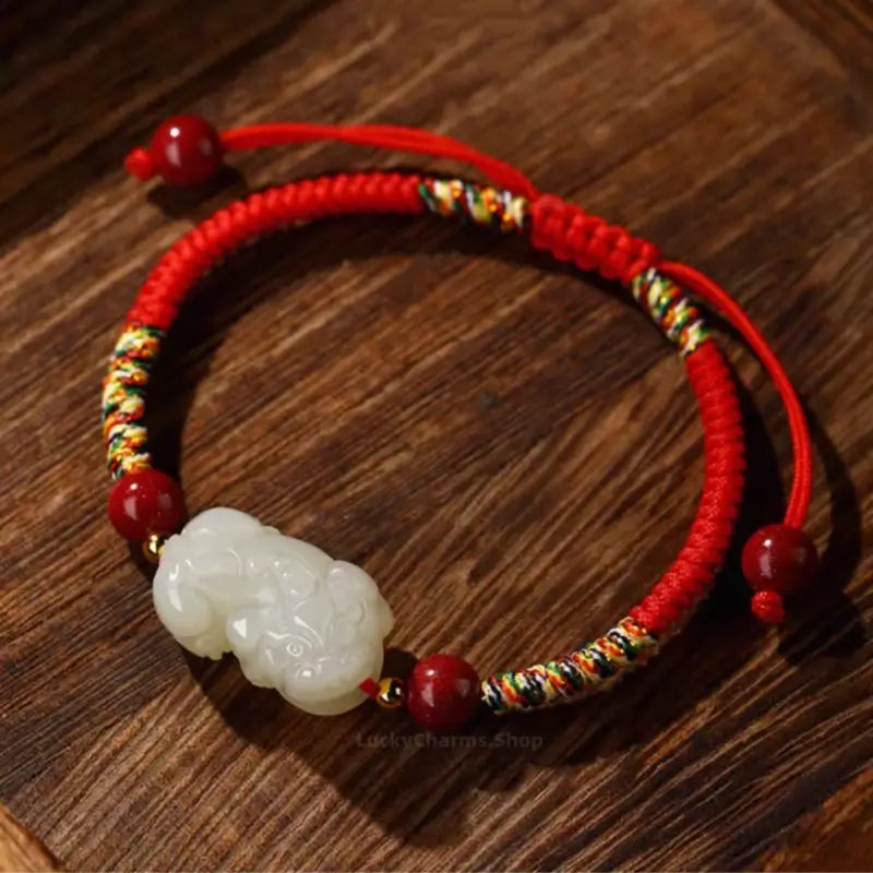 Hetian Jade Pixiu Couple Bracelets | Wealth-Attracting, Cinnabar Lucky Beads, Adjustable Drawstring, Red & Black-LuckyCharms.Shop
