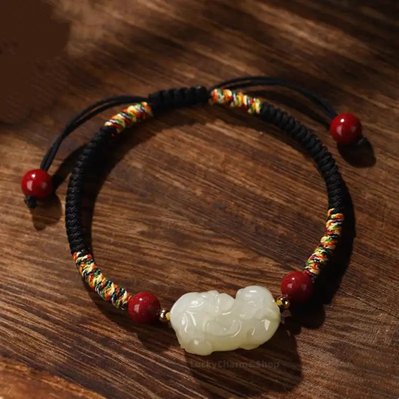 Hetian Jade Pixiu Couple Bracelets | Wealth-Attracting, Cinnabar Lucky Beads, Adjustable Drawstring, Red & Black-LuckyCharms.Shop