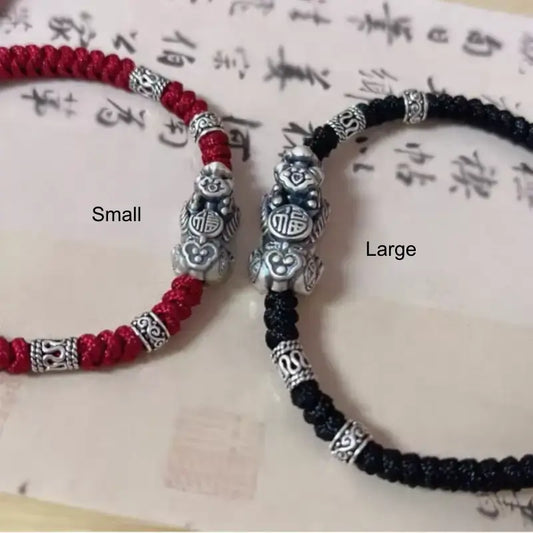 999 Sterling Silver Wealth-Attracting Pixiu (Wealth-Guardian Beast) Couple Braided Bracelet | Adjustable-LuckyCharms.Shop