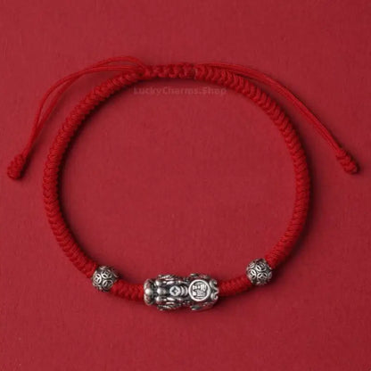 999 Fine Silver Pixiu Lucky Bead Braided Bracelet | Engraved "Fu" Pattern, Auspicious Jewelry-LuckyCharms.Shop