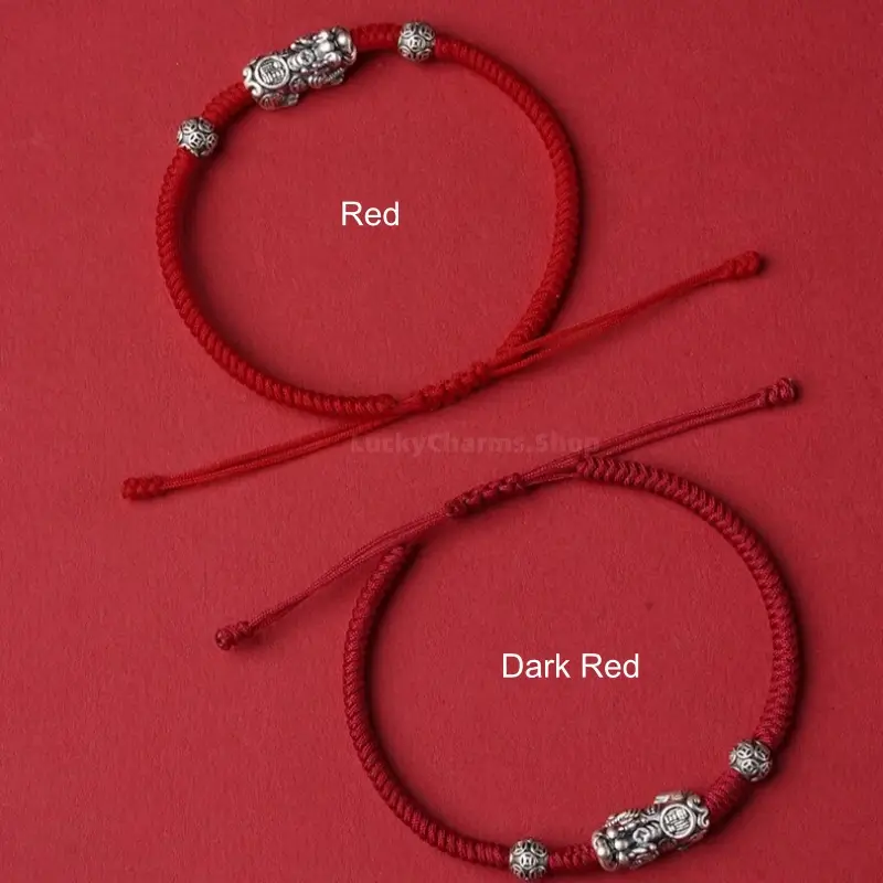 999 Fine Silver Pixiu Lucky Bead Braided Bracelet | Engraved "Fu" Pattern, Auspicious Jewelry-LuckyCharms.Shop