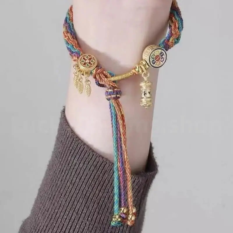 Tibetan Reincarnation Knot Prayer Wheel Blessing Braided Hand Rope Protection-LuckyCharms.Shop