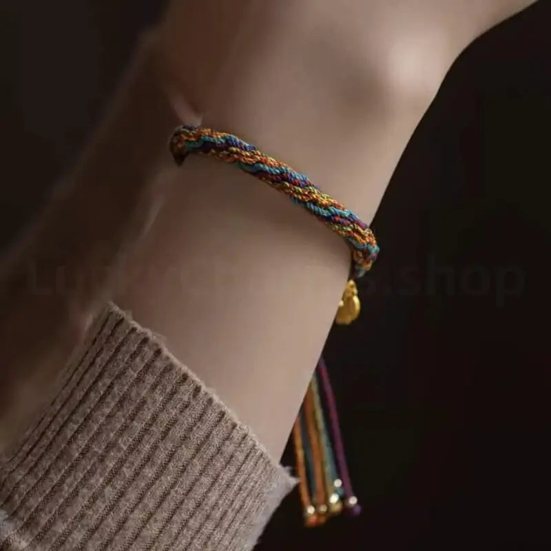 Tibetan Reincarnation Knot Prayer Wheel Blessing Braided Hand Rope Protection-LuckyCharms.Shop