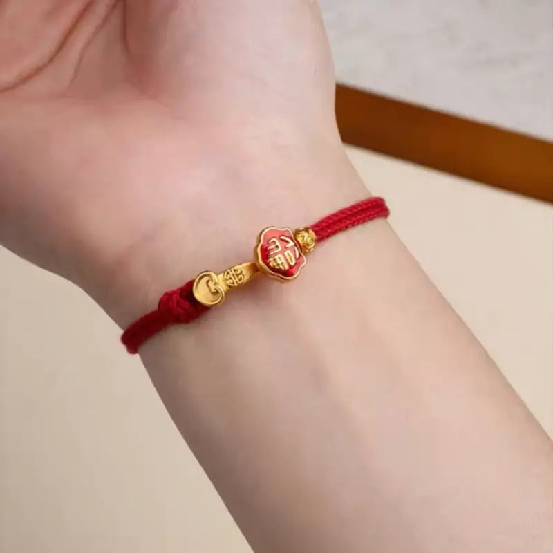 Ruyi Buckle Red String Bracelet | Gold-Plated Lucky Charm Bracelet DIY-LuckyCharms.Shop