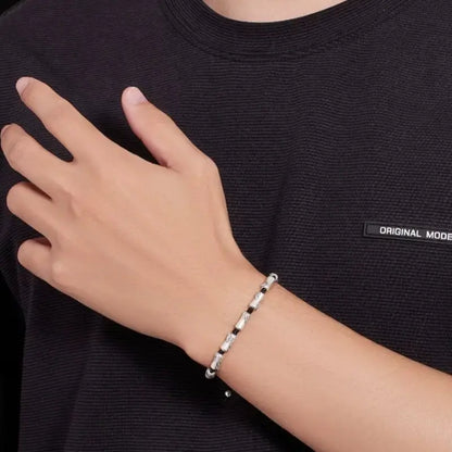 スターリングシルバーの男性用 Lu Lu Tong ブレスレット | 竹のジョイントシェイプ、マットな質感、耐摩耗性、キャリア成功の幸運ジュエリー