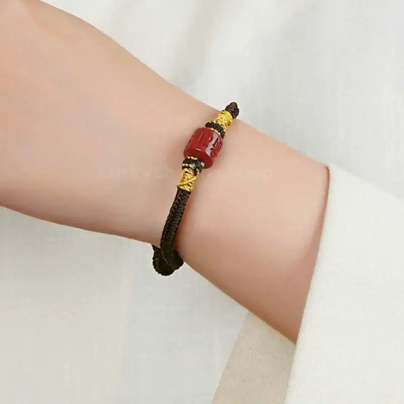 Enpowered Six-Syllable Mantra Cinnabar Fortune-Turning Bead Braided Bracelet-LuckyCharms.Shop