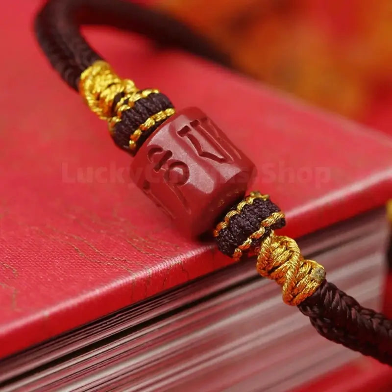 Enpowered Six-Syllable Mantra Cinnabar Fortune-Turning Bead Braided Bracelet-LuckyCharms.Shop