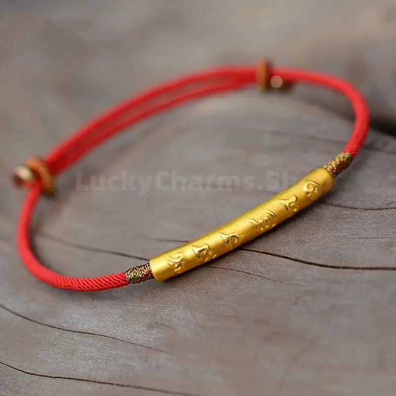 999 Silver Gold-Plated Six-Syllable Mantra Red Bracelet for Success Wealth Luck Protection-LuckyCharms.Shop