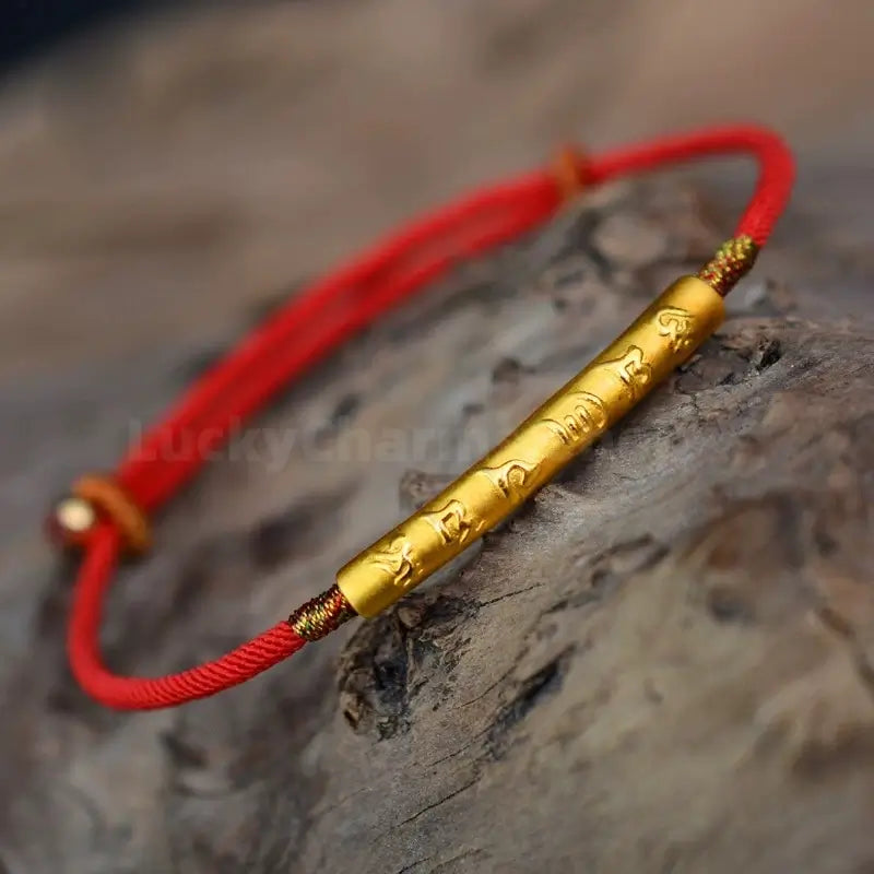 999 Silver Gold-Plated Six-Syllable Mantra Red Bracelet for Success Wealth Luck Protection-LuckyCharms.Shop
