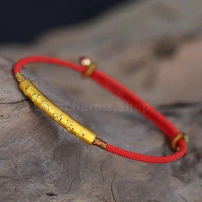 999 Silver Gold-Plated Six-Syllable Mantra Red Bracelet for Success Wealth Luck Protection-LuckyCharms.Shop