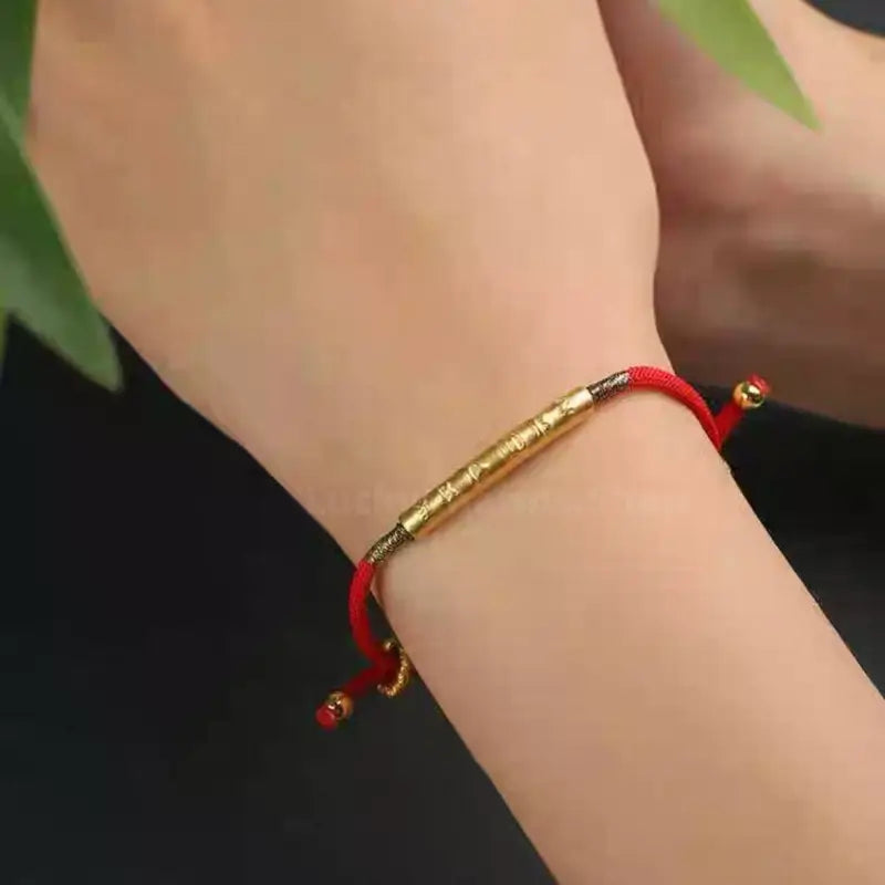 999 Silver Gold-Plated Six-Syllable Mantra Red Bracelet for Success Wealth Luck Protection-LuckyCharms.Shop