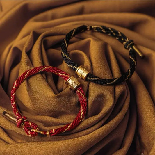 Tibetan 24K Gold-Plated Six-Syllable Mantra Fortune-Turning Bead Couple Bracelets-LuckyCharms.Shop