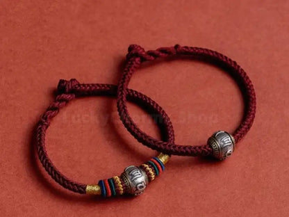 Mount Putuo Blessing 925 Silver Six-Word Mantra Fortune-Turning Bead Braided Bracelet-LuckyCharms.Shop