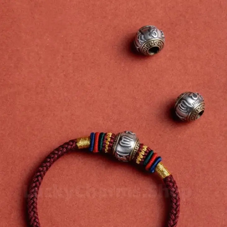Mount Putuo Blessing 925 Silver Six-Word Mantra Fortune-Turning Bead Braided Bracelet-LuckyCharms.Shop