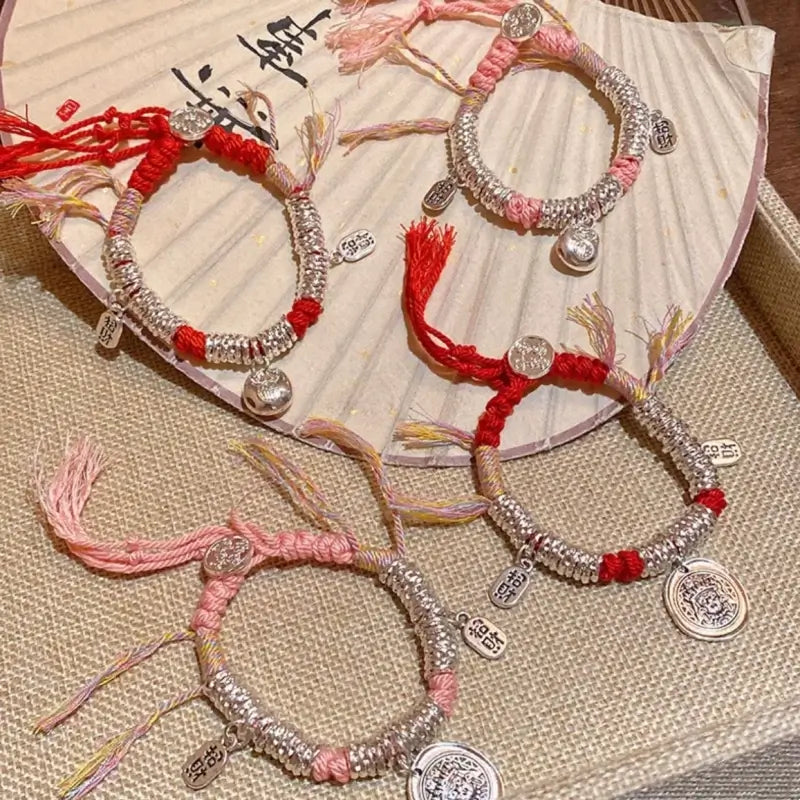 Tibetan-Style Silver-Plated Coiled Wealth-Attracting Pendant Bracelet Auspicious Gift-LuckyCharms.Shop