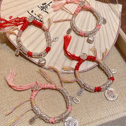 Tibetan-Style Silver-Plated Coiled Wealth-Attracting Pendant Bracelet Auspicious Gift-LuckyCharms.Shop