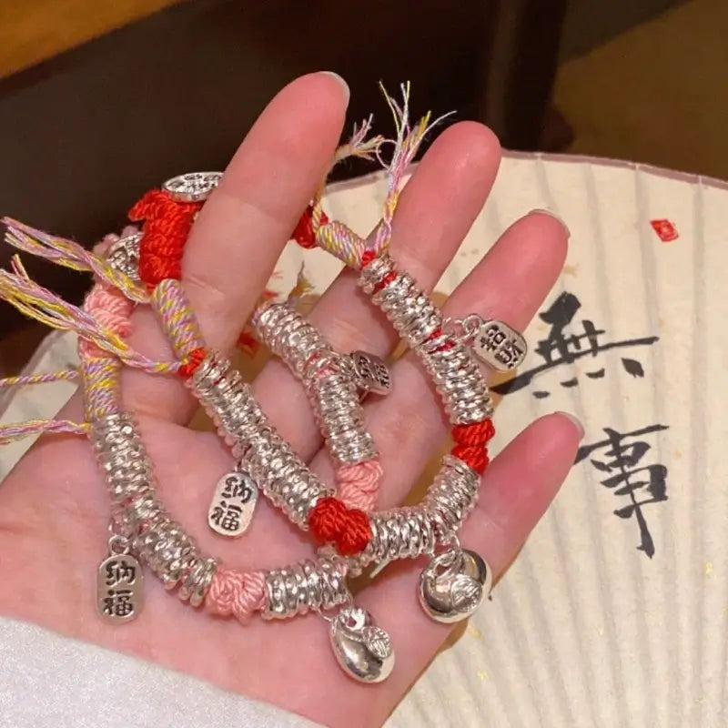 Tibetan-Style Silver-Plated Coiled Wealth-Attracting Pendant Bracelet Auspicious Gift-LuckyCharms.Shop