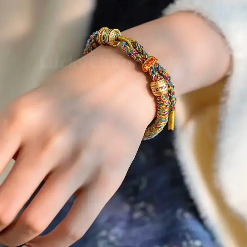 Tibetan Six-Syllable Mantra Fortune-Turning Bead Five-Color Handwoven Bracelet-LuckyCharms.Shop