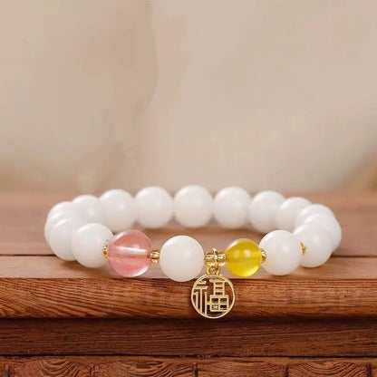 White Jade Bodhi Seed Fortune Blessing Pendant Bracelet for Luck Wealth-LuckyCharms.Shop
