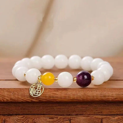 White Jade Bodhi Seed Fortune Blessing Pendant Bracelet for Luck Wealth-LuckyCharms.Shop