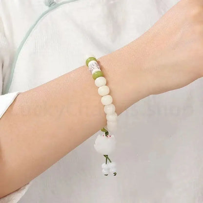 White Jade Bodhi Seed Single-strand Blessing Bracelet with Luck Wisdom Success-LuckyCharms.Shop