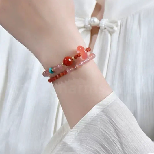 Natural Southern Red Agate Multi-strand Beaded Bracelet for Love-LuckyCharms.Shop